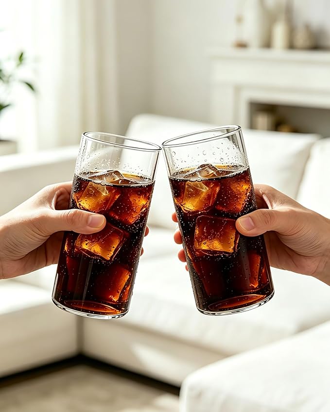 LUXU Drinking Glasses,2pc Thin Highball Glass 15 oz,2 pc Tall Glass19 oz | Lead-Free Glassware,Clear Everyday Drinkware,Water Glasses,Mojito Glass Cups,Bar Glassware,and Mixed Drink Cocktail Glass Set