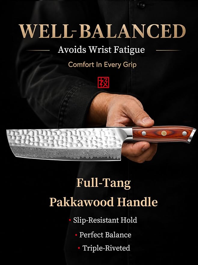 Nakiri Chef Knife, 7 Inch 67-Layer Damascus Japanese Knife | Kitchen Knives with Ergonomic Pakkawood Handle, Non-Slip Cooking Vegetable Knife with Ash Sheath, Kitchen Enthusiasts Gift