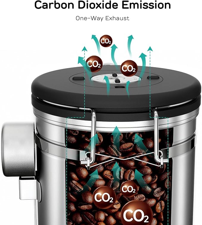 Coffee Gator Coffee Canister, 22oz Airtight Stainless Steel Container | w/ Date Tracker, Scoop,Valve, Kitchen Food Storage Jars for Beans,Ground, Rice, Tea, Sugar, Cookie, Bar Accessories, Silver