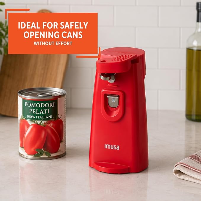 IMUSA Red Electric Can Opener with Bottle Opener & Knife Sharpener