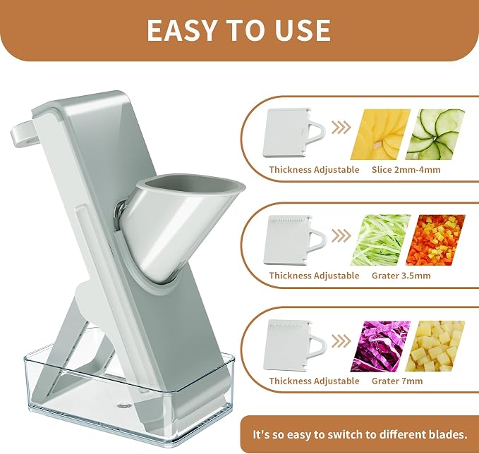 Safe Upgrade Mandoline Slicer with 41% Stronger Blades, Adjustable Thickness Potato Slicer for Chips & Veggies, Effortless Clean Slicer Vegetable Cutter for Daily Meal Prep, Chef-Approved Salad Maker