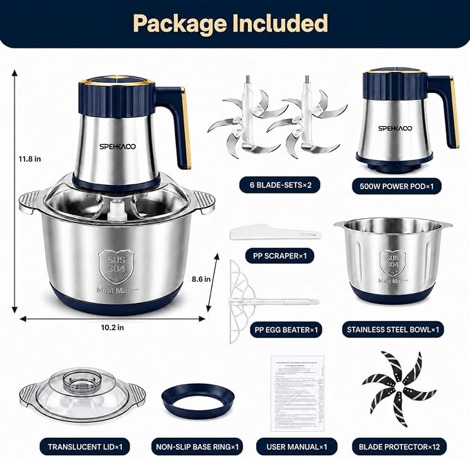 Food Processor,5-Speed Electric Food Chopper,Meat Grinder 5L(20Cups) with Two 6-Blade Sets,500W Powerful Vegetable Chopper Used for Dough Mixing,Meat, Nuts, Fruits, Garlic and Vegetables