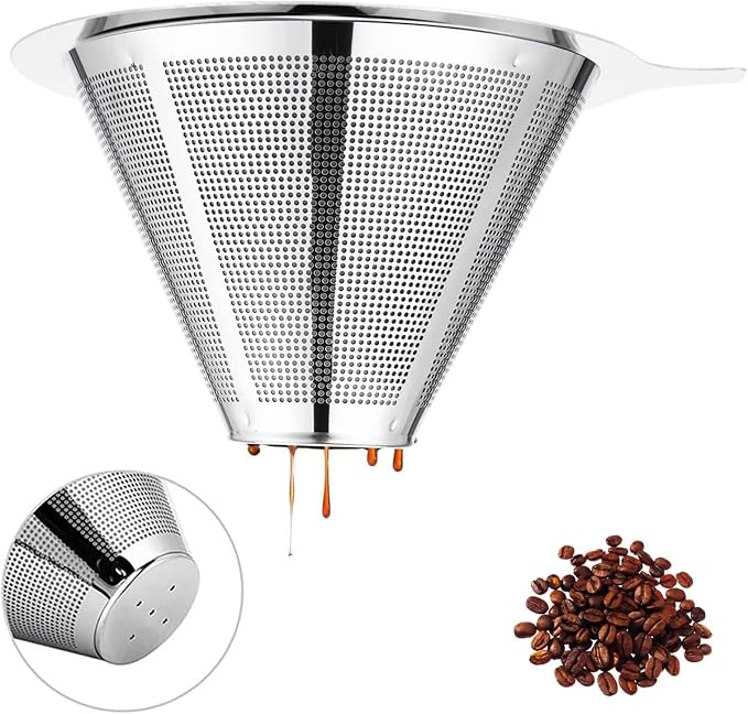 Pour Over Coffee Maker,Coffee Filter,Slow Drip Paperless Stainless Steel Cone Coffee Dripper(1 Cup) Mini