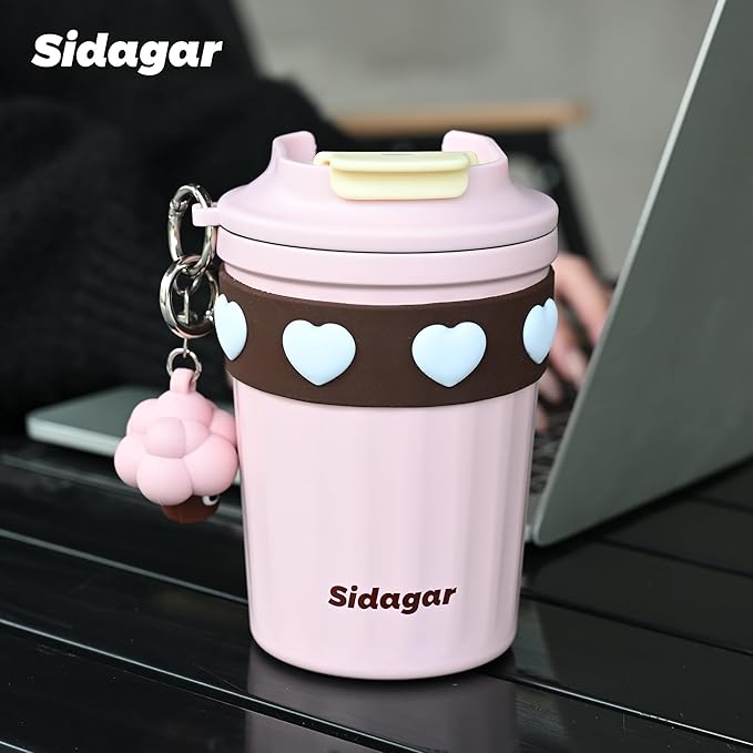 SDGA+ 12 oz Travel Coffee Mug Spill Proof Leak Proof, Stainless Steel Thermal Coffee Cup with Lid, Resuable Cup for Hot and Cold, Portable Tumbler for Women, Light Pink