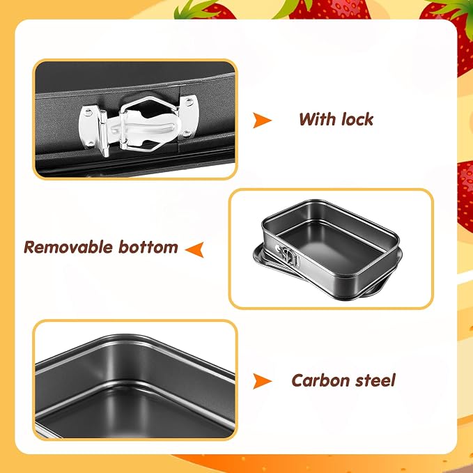 Uiifan 2 Pcs Non Stick Springform Pans Cheesecake Pan Rectangle Springform Pans Square Cake Pan with Removable Bottom for Kitchen Baking Roasting Muffin Bread Cake Brownie Bakeware(11 x 7 x 3 in)