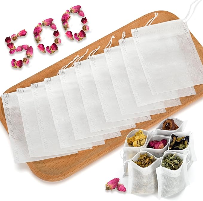 Empty Tea Bags for Loose Leaf Tea, 500Pcs Disposable Tea Infuser Sachets | Fillable Tea Filter Bags with Cotton Drawstring(3.54"X 2.75"), Widely Used for Stewing or Brewing Tea, Coffee, Herb, Spice
