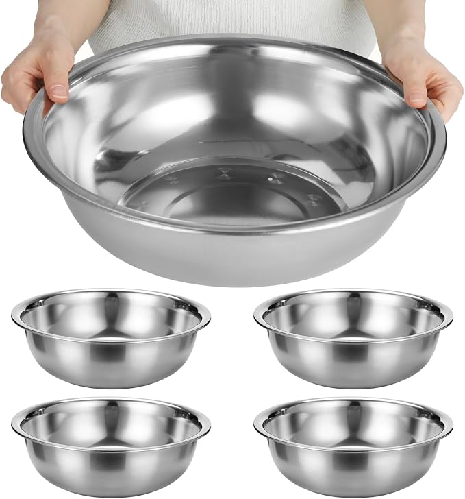 4 Pcs Stainless Steel Mixing Bowls, Extra Large Metal Mixing Bowls | 13 x 3.5 in Capacity Deepened Thickened Basin Salad Bowl, Dishwasher Safe, Mirror Finish for Home and Commercial