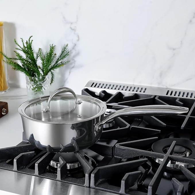 KEAWELL K3 Premium Tri-Ply Fully Clad Saucepan with Lid (2-Qt) | Tri-Ply Fully Clad Stainless Steel Saucepan; Small Pot with Lid; Even Heating; Induction and Oven Safe; For All Stovetops