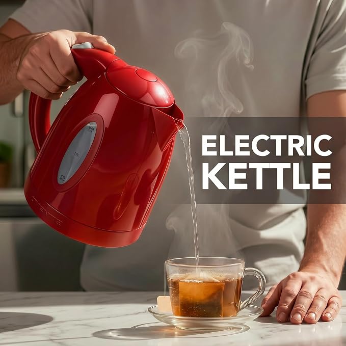 OVENTE 1.7L Electric Kettle with 1100W Fast Boiling Water, Red KP72R | Best For Coffee or Tea, BPA-Free, Water Level Gauge, Auto Shut-Off, Indicator Light, Boil-Dry Protection & Removable Filter