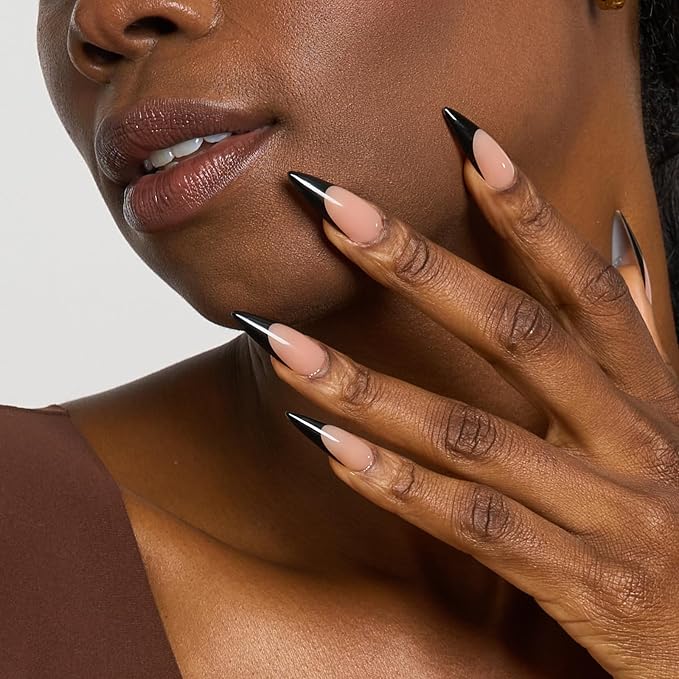 BTArtboxnails XCOATTIPS Black French Tip Press On Nails, L Stiletto, Peach | Lamp-Curable, 4-Week Wear, Natural Nail Look, Salon Quality Value at Home, Easy-to-Apply for Beginners, 160ct Nail Tips Only