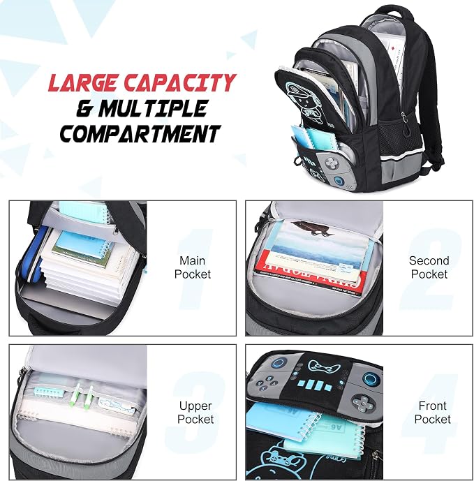 Backpack for School Boys, Cool Luminous Gamer Boys Schoolbag | with Lunch Box & Pencil Case Set for Kids Teens Elementary Middle School, Bookbag Glow In The Dark