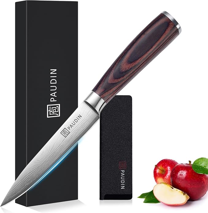 PAUDIN Kitchen Utility Knife, 5 Inch Chef Knife Fruit Knife, Gift Box | Ultra-Sharp High-Carbon Stainless Steel, Multipurpose Paring Knife for Fruit and Vegetable Cutting with Wooden Handle