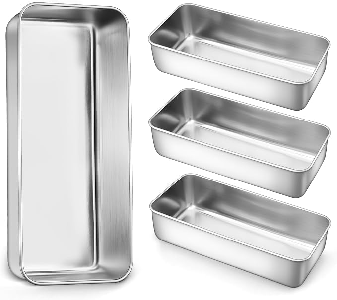 LIANYU 4 Pack 12 x 5 Inch Loaf Pans, Large Baking Pans Set | Stainless Steel Bread Pan for Lasagna, Meat, Cake, Brownies, Ice Cream, Healthy & Durable, Dishwasher & Freezer Safe