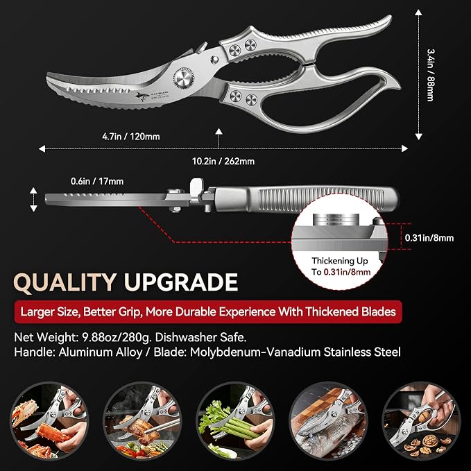 MAD SHARK Heavy Duty Poultry Shears,Spring Loaded Kitchen Shears,Dishwasher | Non-Slip Handle Kitchen Shears, Safety Lock, All Purpose Kitchen Scissors for Chicken, Meat Cutting, Turkey, Fish, Vegetables