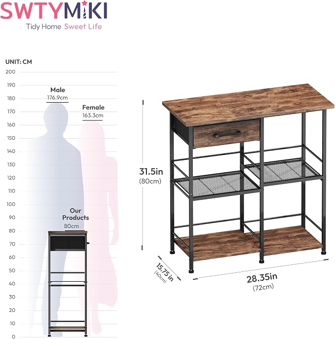 SWTYMIKI Bakers Rack with Storage - Coffee Bar Cabinet Organizer, Coffee Station for Kitchen Dining Room, Microwave Stand with Adjustable Feet, Espresso