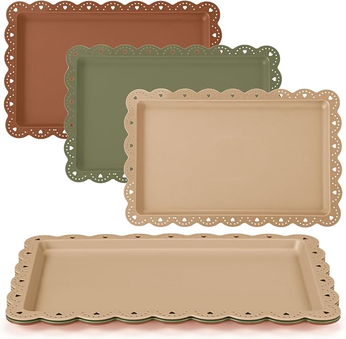 3 Pcs Brown and Sage Green Serving Trays Plastic Platters Dessert Cupcake Holder Party Supplies 14.4 x 9.3 Inches Rectangular Cookie Snack Display Tray for Wedding Restaurant