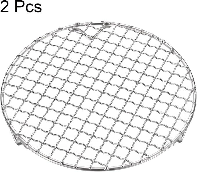 HARFINGTON 2pcs Round Cooking Rack 7.5-inch 201 Stainless Steel Cross Wire Barbecue Grill Net with 20mm Legs for Cooking Baking Steaming BBQ