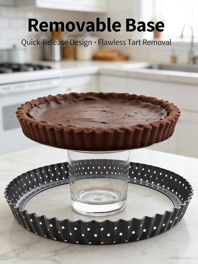 10 Inch Perforated Quiche Pan for Crispy Crust. Removable Bottom, Non-Stick Coating, Rugged Carbon Steel Dish for Tart Quiche Pie Baking. Gift for Christmas Thanksgiving Party