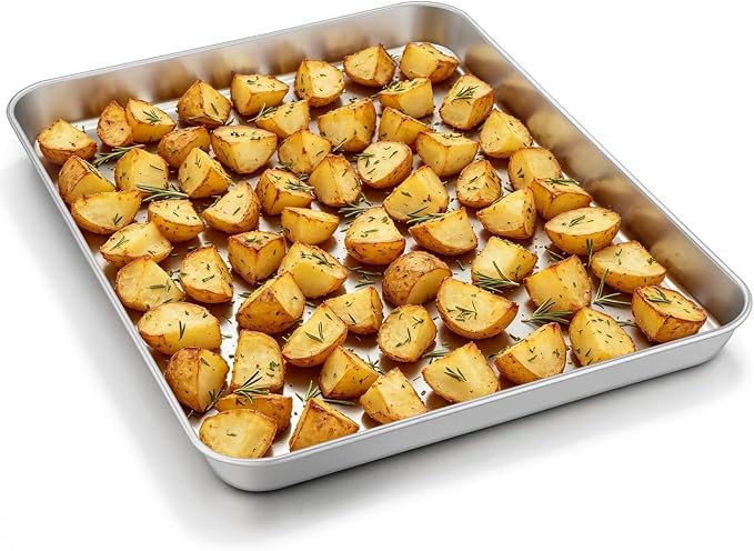 Leonyo Non-Toxic 16x12IN Stainless Steel Baking Sheet Jelly Roll Pan | Commercial-Grade 12x16IN Metal Cookies Sheet Jelly Roll Pan For Baking, Toaster Oven Baking Trays For Food, Dishwasher Safe