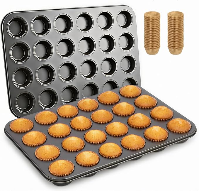 Artcochan 2 Pack Mini Muffin Pan with 400 Cupcake Liners for Baking, 24 Cup Nonstick Carbon Steel Cupcake Pan,Mini Muffin Tin for Baking Supplies