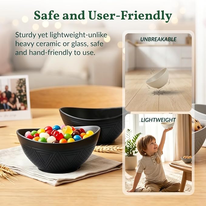 Unbreakable Snack Bowls,Wheat Straw Small Bowls,10 OZ Plastic Bowls Alaternative for Soup,Chip,Cereal,Microwave & Dishwasher Safe Bowls for Kithcen,Camping,Picnic(6PCS,Grey Stone)
