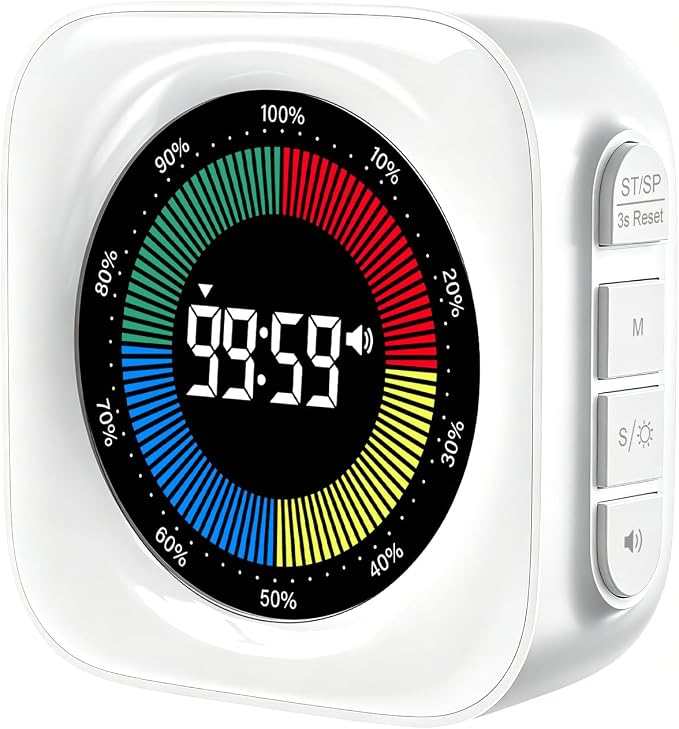 Visual Timer for Kids, 99 Min Countdown Timer for ADHD, Classroom, Focus | Visual Progress Bar, Count Up Timer, 4 Alert Modes, Adjustable Brightness for Homeschool, Study, Productivity & Kitchen