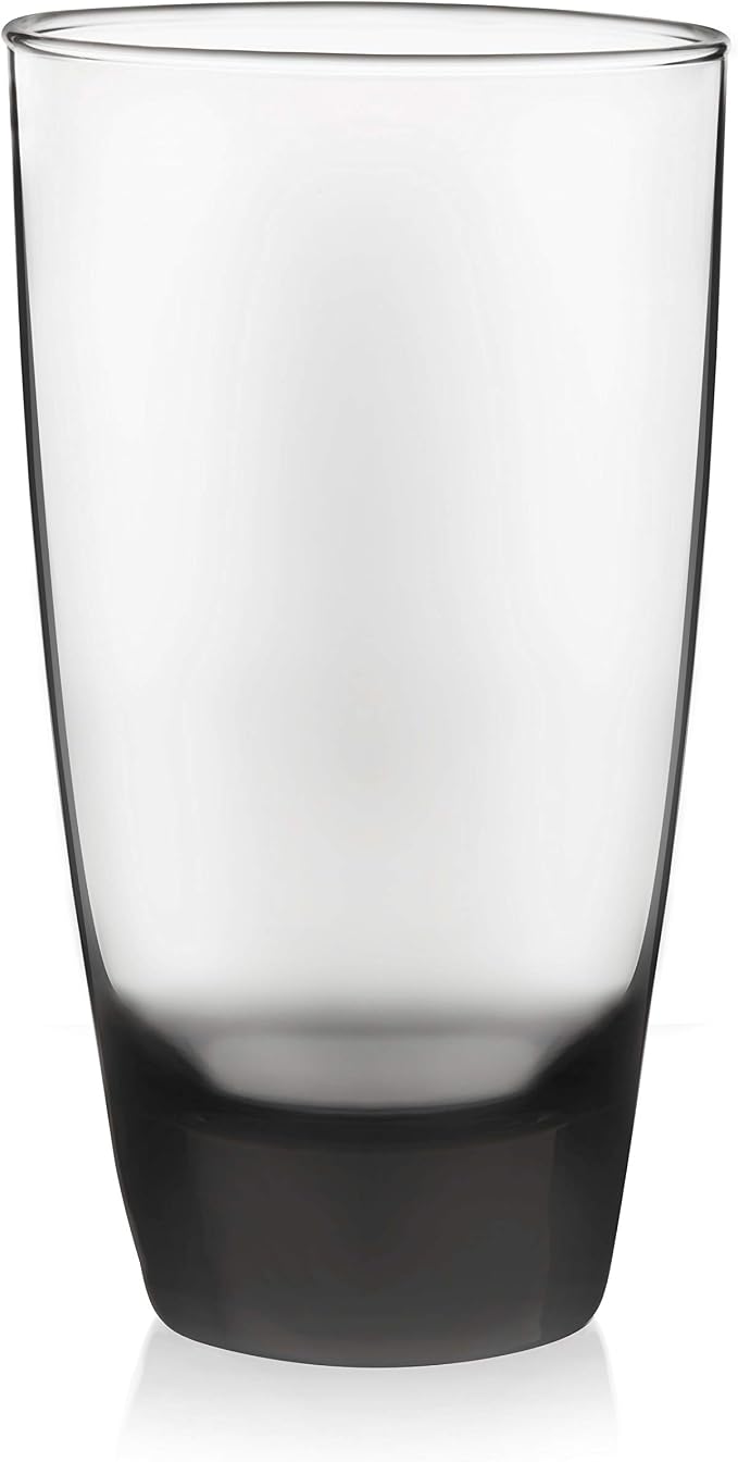Libbey Classic Tumbler & Rocks Drinking Glasses Set of 16, Clear Glass Cups | 18 oz and 13 oz Capacities for Water, Soda, Cocktails, and More with Smoke-Tinted Bases and Dishwasher-Safe Cleanup