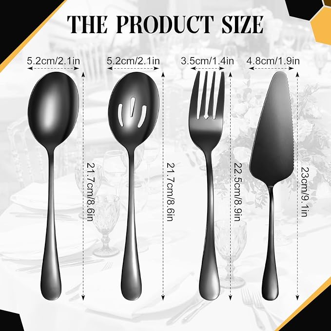 19 Pcs Serving Utensils Set Stainless Steel Tongs,Black | Includes Spatulas Forks Spoons Perforated Skimmers, Parties Buffet Professional Kitchen Tools Home Gatherings Events