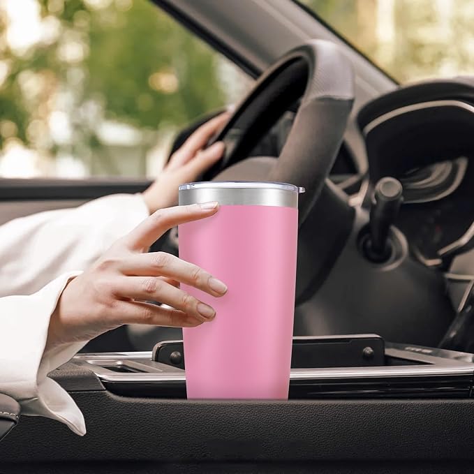 20 oz Tumbler with Lid Stainless Steel Insulated Tumblers Bulk Cups Mug | Double Wall Vacuum, Powder Coated, Keep Drinks Cold and Hot, Waterproof Lid, Fit of Car Cup Holders, Pink, 8 Pack