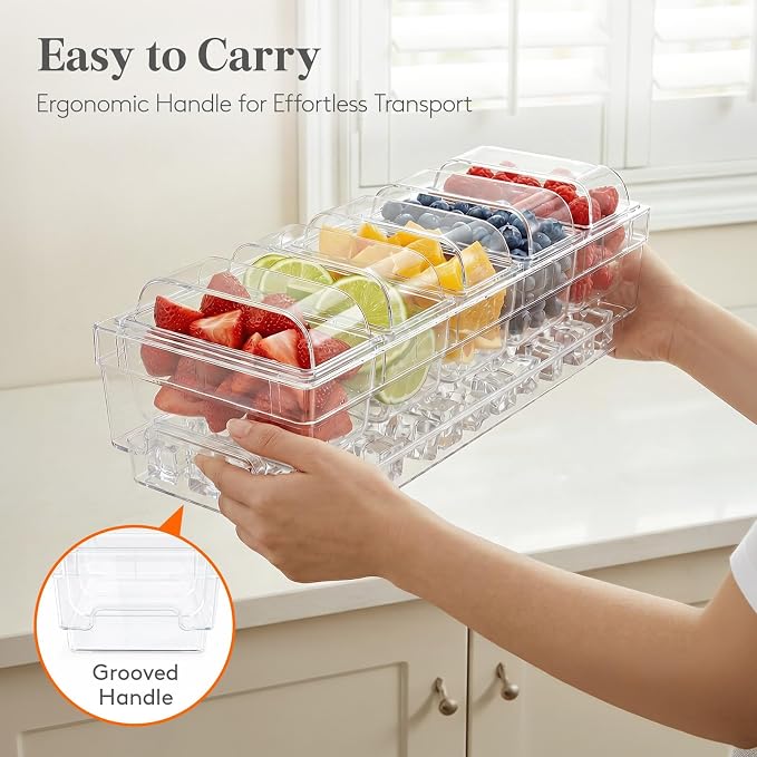 Lifewit Chilled Condiment Container with Individual Lids & Handle Design | Available with Spoons & Tongs, BPA-free Condiment Caddy with 5 Containers, Ice Garnish Tray for Taco, Mimosa & Dirty Soda Bar