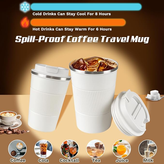 Vacuum Insulated Stainless Steel Travel Coffee Mug,Leak Proof Cup with Lid | 304 stainless steel mug with vacuum insulation, leak proof lid, silicone grip and car cup holder friendly design