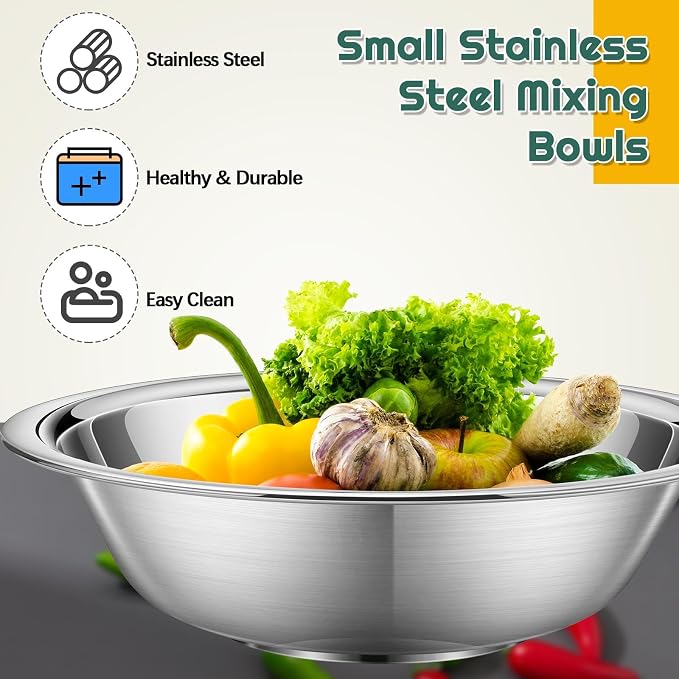 Tioncy 20 Pack Small Stainless Steel Mixing Bowls, 3/4 Quart Prep Bowl
