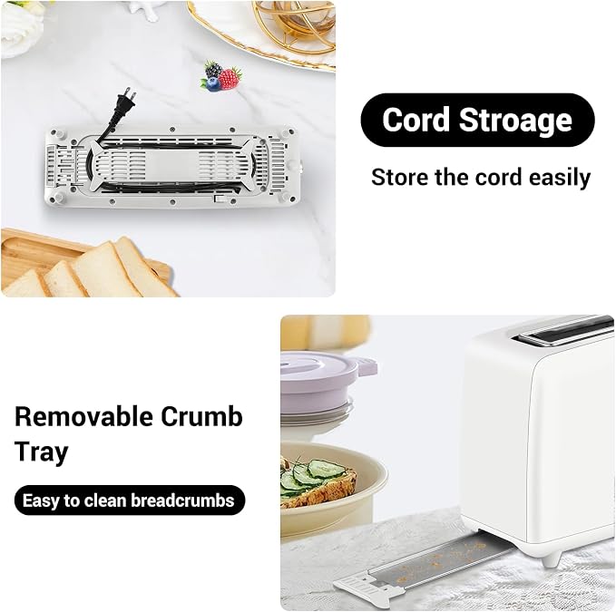 SEEDEEM Stainless Steel Toaster 2 Slice Slim, 10" Single Long Slot, White | 6 Shade Settings, Extra Wide Slot Fits Bagels & Artisan Bread, Defrost, Cancel Function, Removable Crumb Tray