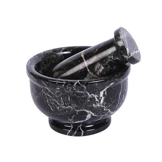 Hand Grinder Marble Mortar & Pestle Set – 4 Inch Black Kitchen Tool Set for Guacamole, Herbs, Spices, Pill Crushing, Fine Powder Grinding & Coffee – Premium Stone Mortar (Large)