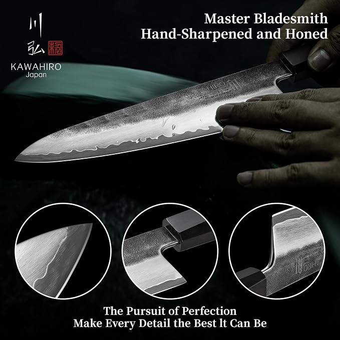 Japanese Hand Forging Chef Knife, Professional Handcrafted 8 inch Kitchen Knife, 3 Layers Japan VG10 Super High Carbon Steel Chef's Knife, Ergonomic Handle Grip and Gift Wood Box