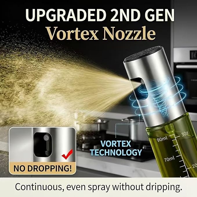 Oil Sprayer for Cooking - Olive & Avocado Oil Spray Bottle | 100ml Food Grade Glass Mister with Adjustable Nozzle for Kitchen Gadgets, Air Fryer, Salad, Frying, BBQ