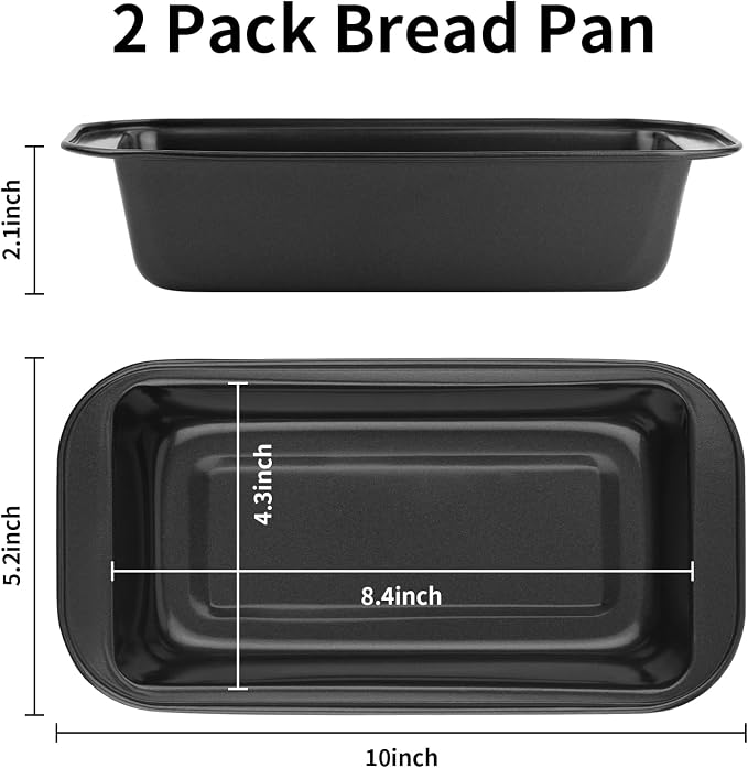 Novery 2PCS 8"x4" Non-Stick Carbon Steel Loaf Bread Baking Pans | Even Heating, Easy Release, For Homemade Bread Meatloaf Brownies Cakes, Sourdough, Lasagna, Rectangle Bakeware