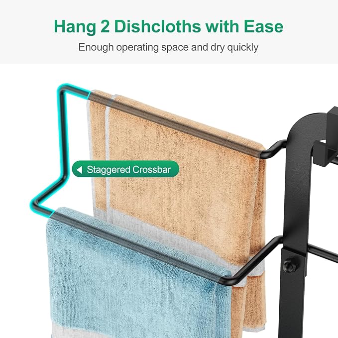 Kitchen Sink Organizer - Large Sink Caddy for Brushes, Black | Removable Drip Tray, Towel Bar & Glove Clip for Sponge, Sink Counters, Cleaning Tools and Kitchen Daily Use, Rust-Resistant