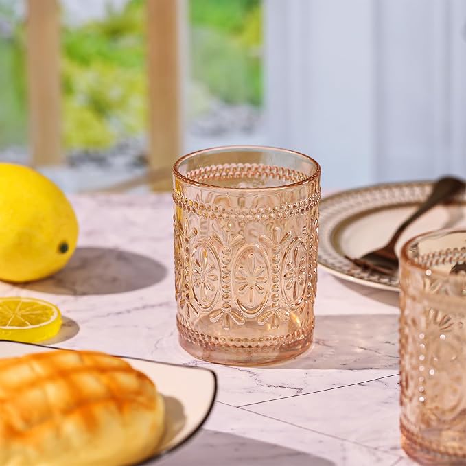 Darlion Amber Glassware, Vintage Drinking Glasses, 10oz Amber Glass Cups | Food Grade Glass, Lead-Free Glass, Durable&Sturdy, Vintage Decoration