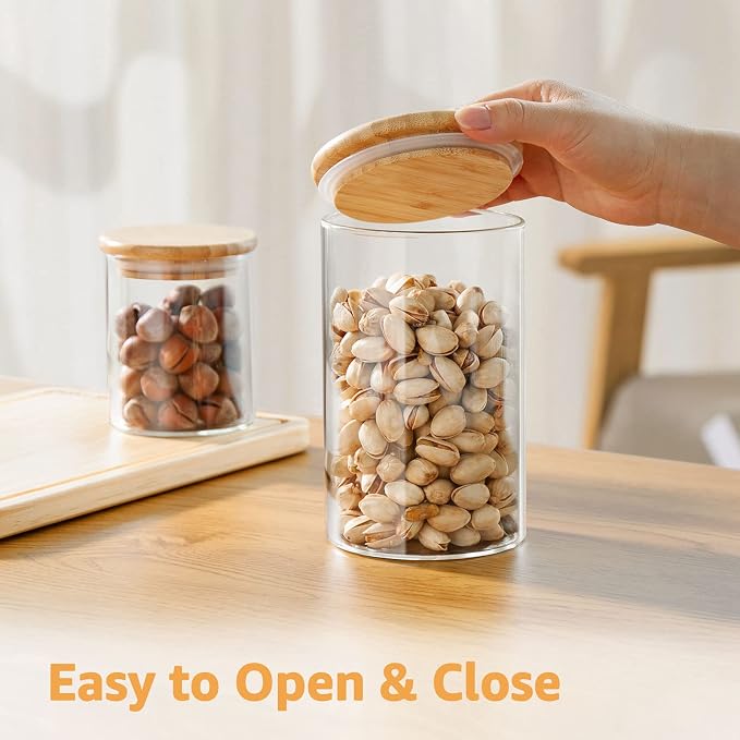 32 Oz Glass Jars with Bamboo Lid 3mm Thick Upgrade Clear (4 Pack) | Airtight, Thickened Glass, Large, For Salad Meal Prep Dry Foods Yogurt Cereal Chia Pudding, Kitchen Pantry Storage Canisters
