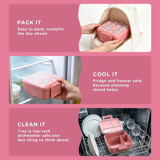 JXXM Bento Lunch Box for Kids With 8oz Soup Thermo,Leak-proof Lunch Containers with 5 Compartment,Thermos Food Jar and Lunch Bag, Food Containers for School (A-Pink(Fantasy Unicorn))