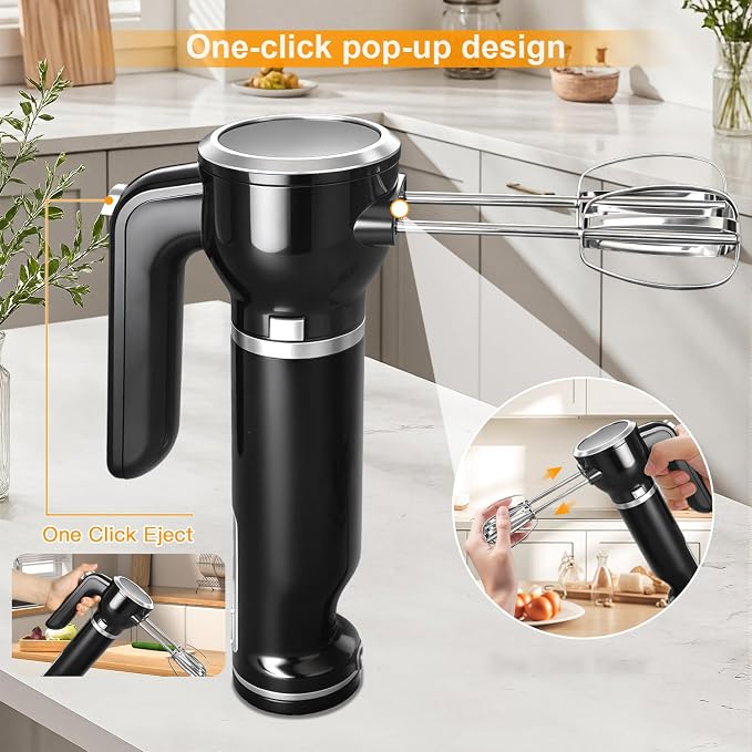 Hand Mixer, 6-in-1 Multifunctional Electric Handheld Immersion Blender Bundle and Whisk, Milk Frother, Food Chopper