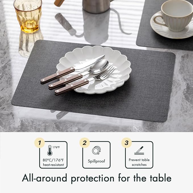 Baroyal Faux Leather Placemats Set of 4 Vinyl Washable Wipeable Table Mats for Kitchen Dining Table Heat Resistant Waterproof Modern Indoor/Outdoor Placemats Non-Slip Easy Clean Place Mats (Midnight)
