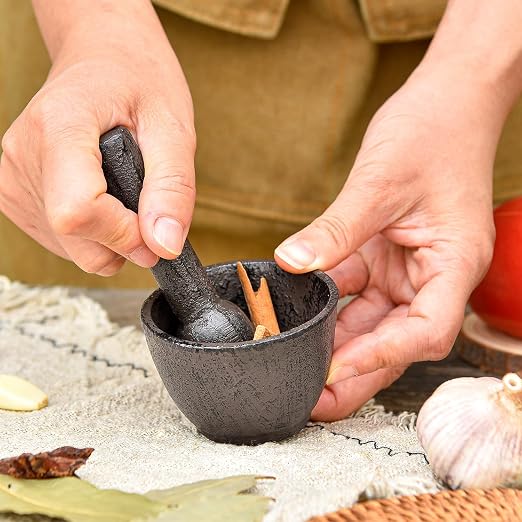 Sungmor Cast Iron 3 Inches Diameter Mortar and 3.9 Inches Tall Pestle | Small Heavy Duty Black Spice Grinder Set,Rustic Useful Kitchen Tools for Grinding Spices, Herbs, Nuts and Pesto