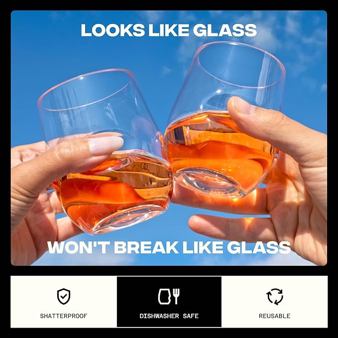GOVINO Unbreakable Plastic Wine Glasses - Stemless Shatterproof Tritan Glassware, Fancy Cups That Look Like Glass, 12oz, Set of 2