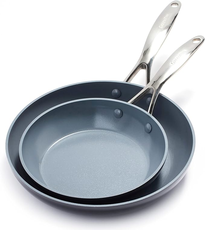 GreenPan Valencia Pro 2 Piece (8" & 10") Ceramic Nonstick Skillet Set | Frying Pans, PFAS-Free Nonstick, Induction Ready, All Cooktop Compatible, Hard Anodized, Gray, Dishwasher & Oven Safe to 600F