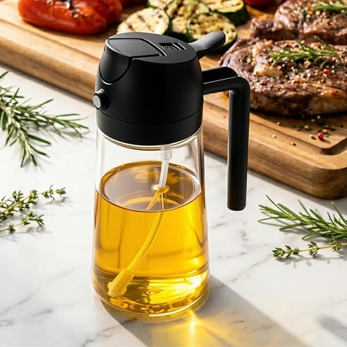 Oil Sprayer for Cooking, 16oz/470ml 2-in-1 Glass Olive Oil Dispenser