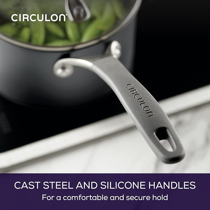 Circulon A1 ScratchDefense Nonstick Saucepan with Lid, 2-Quart, Induction | Straining Lid For Easy Draining, Durable Nonstick Coating For Everyday Cooking, in Graphite