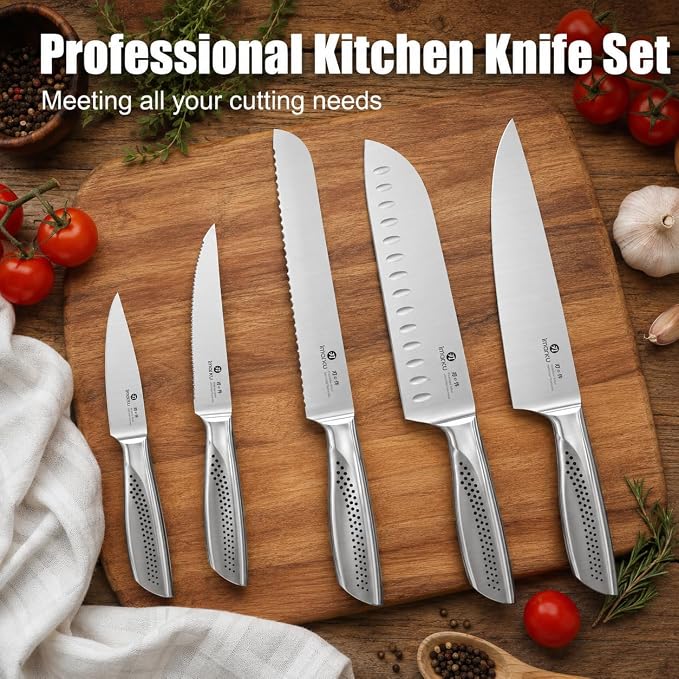 imarku 15PCS Knife Set, High Carbon Stainless Steel Blades with Sharpener | Rust-Resistant Design, Long-Lasting Sharpness, Comfortable Grip, Easy Cleaning, Durable Daily Performance, Organized Storage