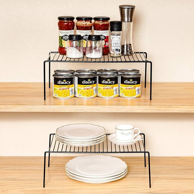 Cabinet Storage Shelf Rack Set of 6, Medium (13 x 9.4 inch) Rustproof Metal Wire Kitchen Cabinet Organizer and Storage, Cupboard Spice Shelf Rack for Plate, Dish, Counter & Pantry Organization